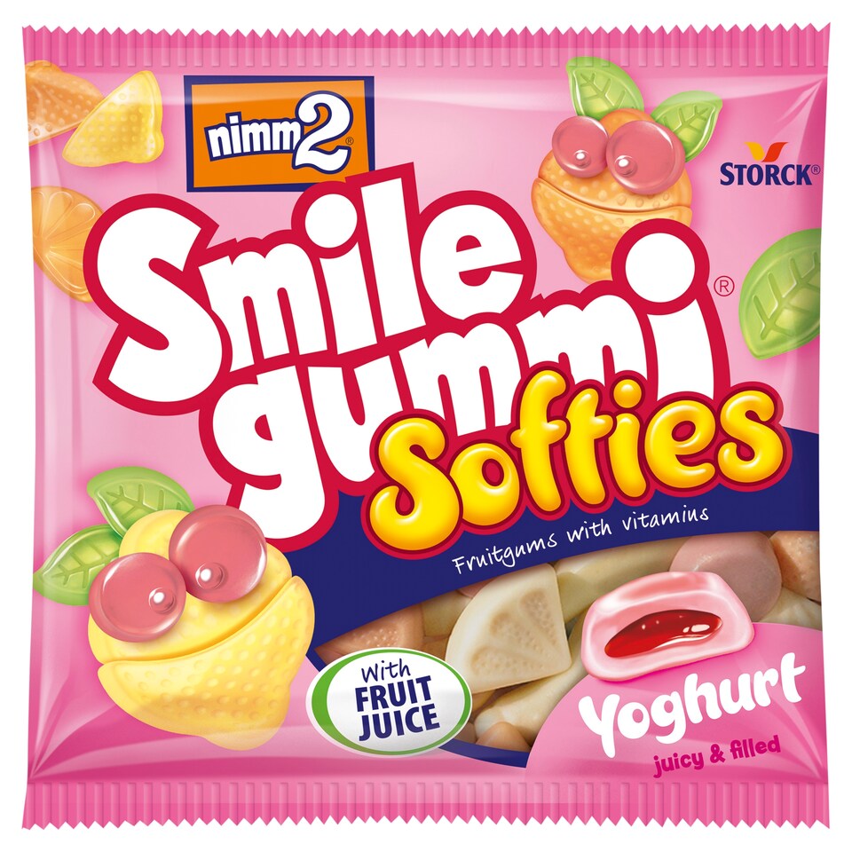 nimm2 Smilegummi Softies Yoghurt mäkké plnené želé s jogurtom, ovocnou príchuťou a vitamínmi 90 g