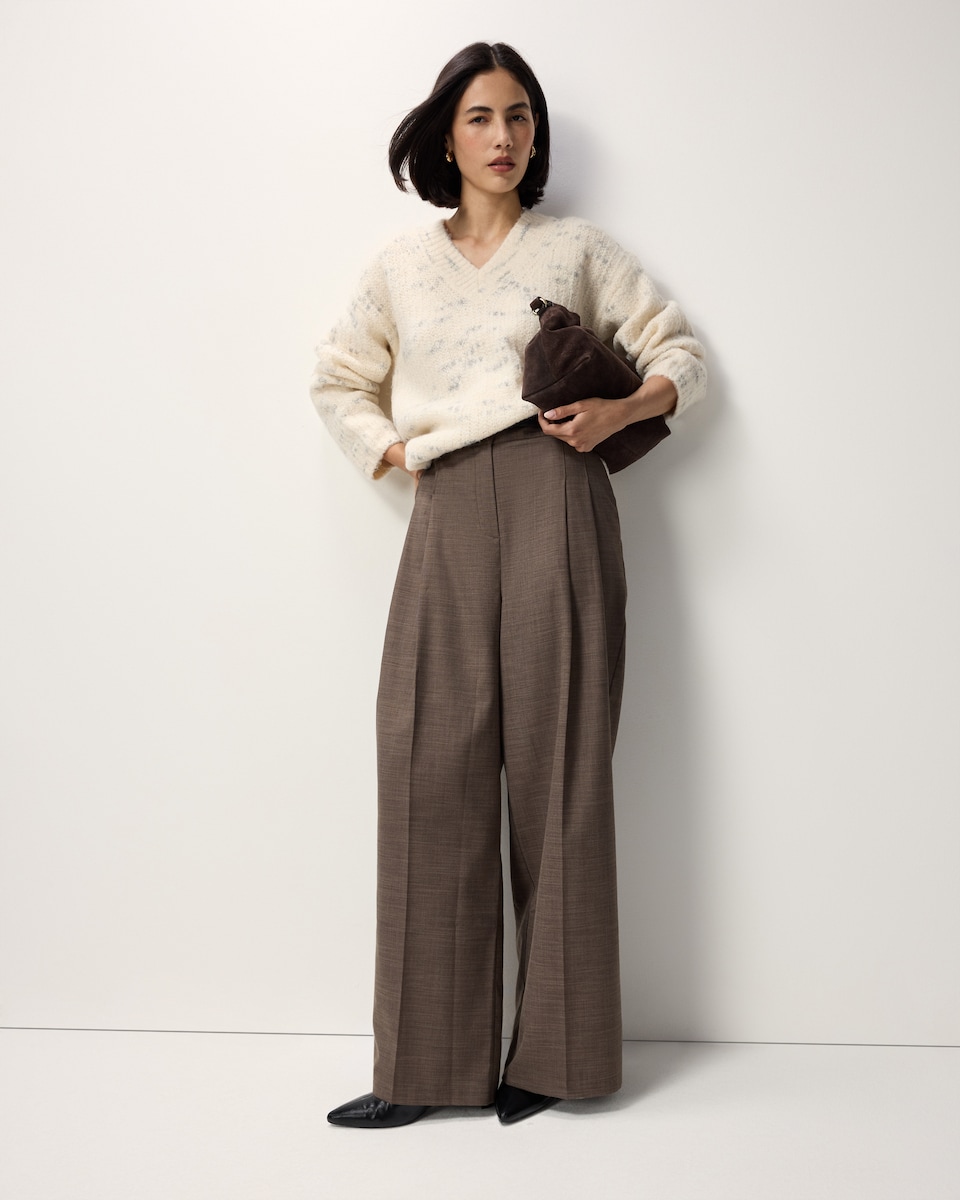 image 1 of F&F Textured V Neck Jumper with Wool in Cream