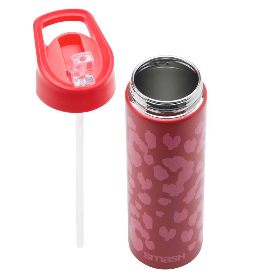 image 1 of Smash Red and Pink Leopard Print Metal Bottle 750ml