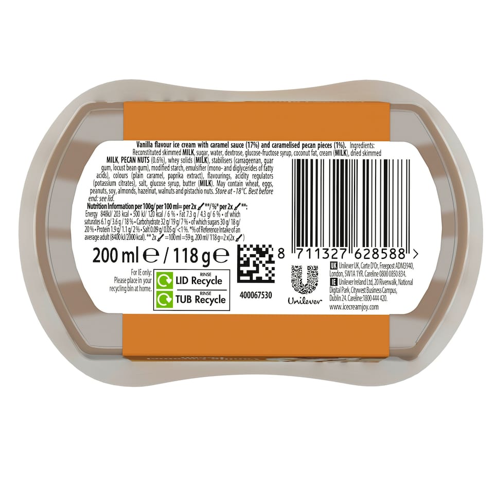 image 1 of CARTE D'OR VANILLA CARAMEL AND PECAN MINI ICE CREAM TUB 200ML