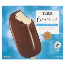 Tesco Vanilla Frozen Cream with Vegetable Fat Covered in Milk Chocolate 6 x 120 ml (720 ml)