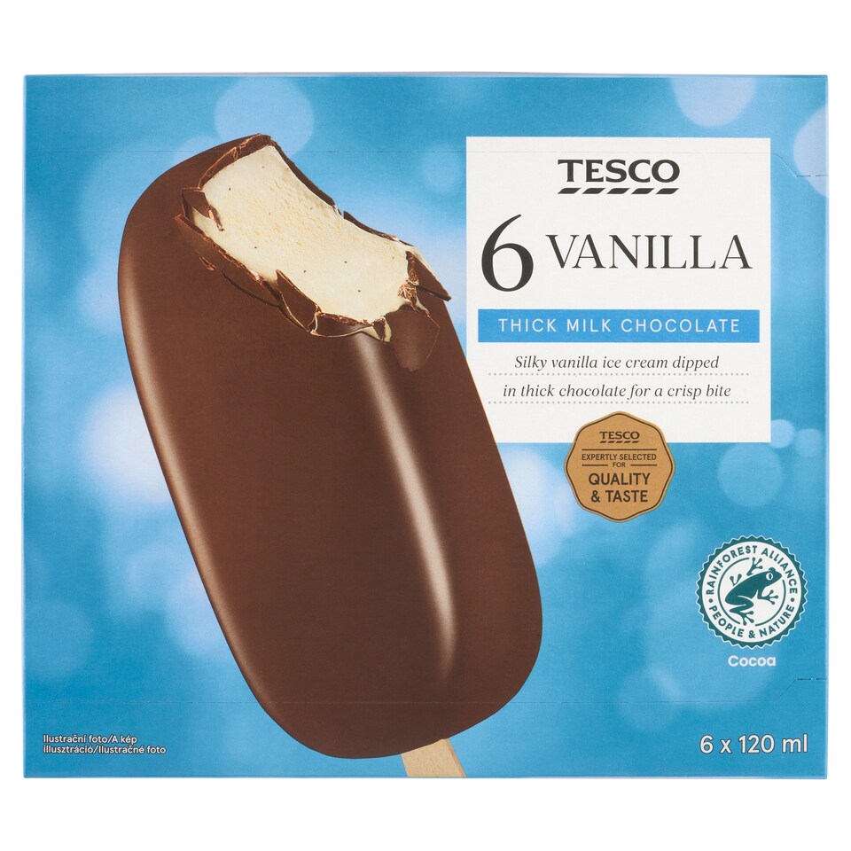 Tesco Vanilla Frozen Cream with Vegetable Fat Covered in Milk Chocolate 6 x 120 ml (720 ml)