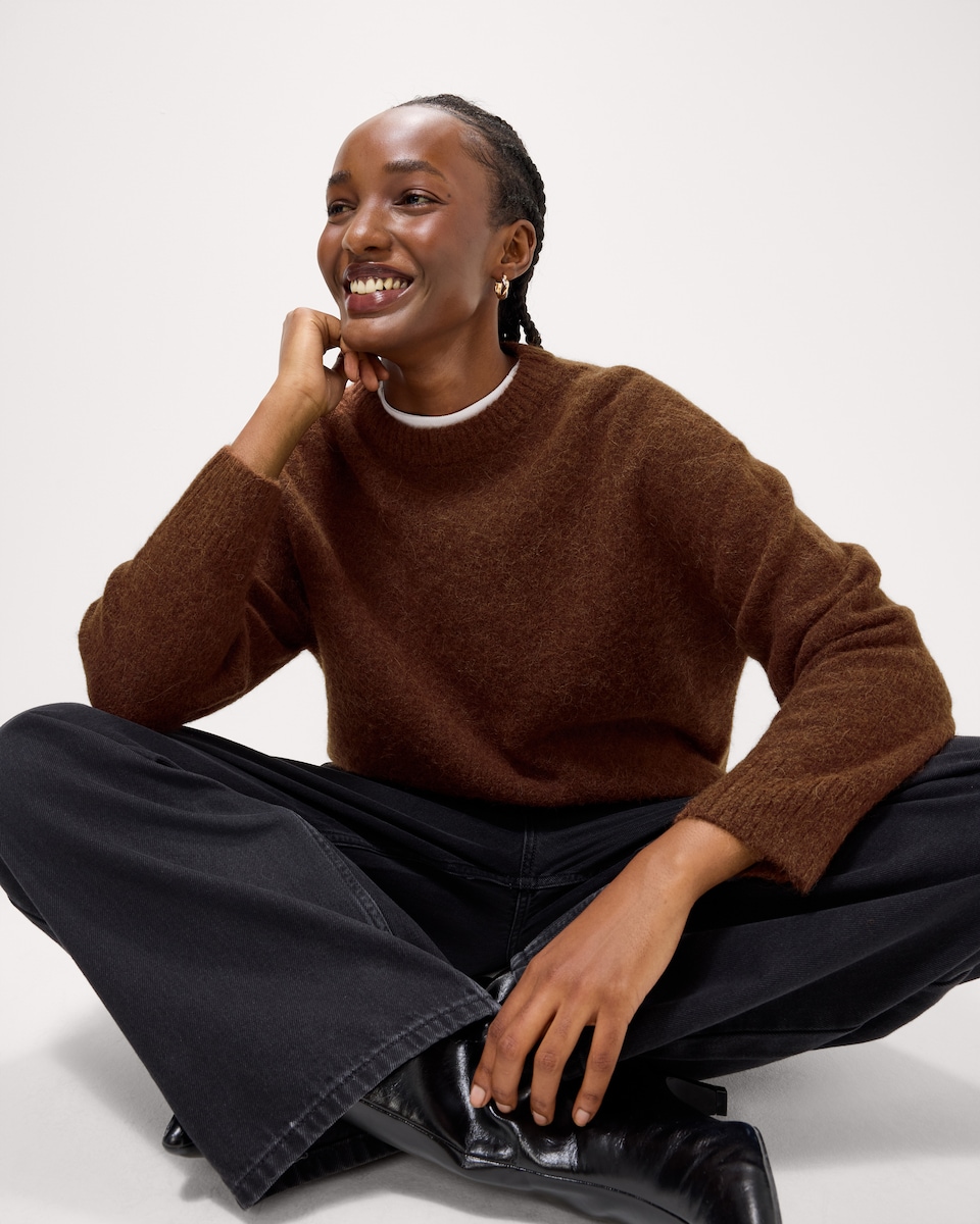 image 1 of F&F Alpaca Wool Blend Crew Neck Jumper in Brown