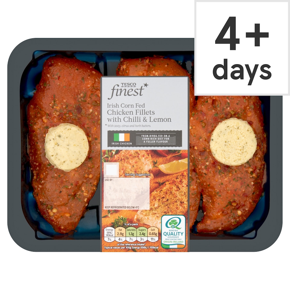 Tesco Finest Irish Corn Fed Chicken Fillets with Chilli & Lemon 330g  