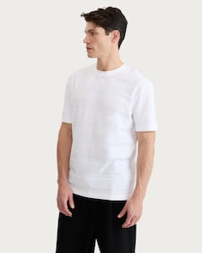F&F Cotton Rich Jacquard Stripe Short Sleeved T-Shirt in White