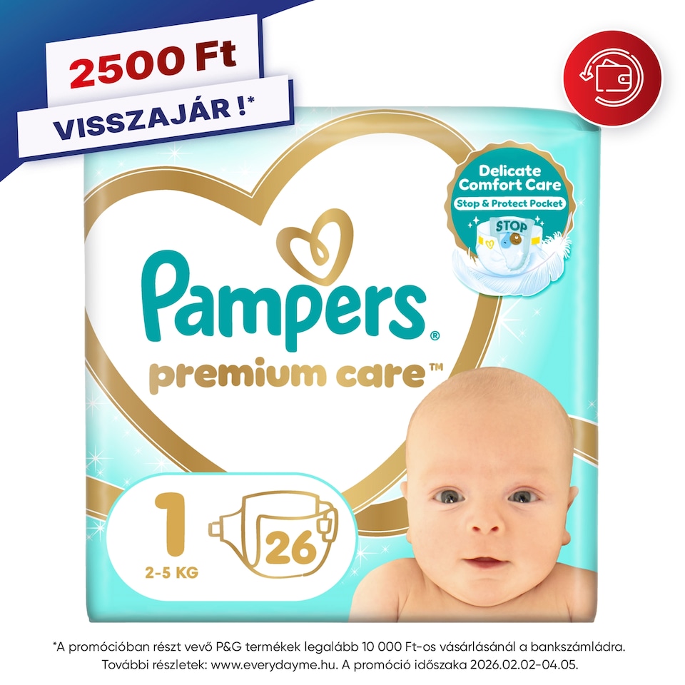 Pampers Premium Care, Méret: 1, 26 Pelenka, 2kg-5kg  1. kép