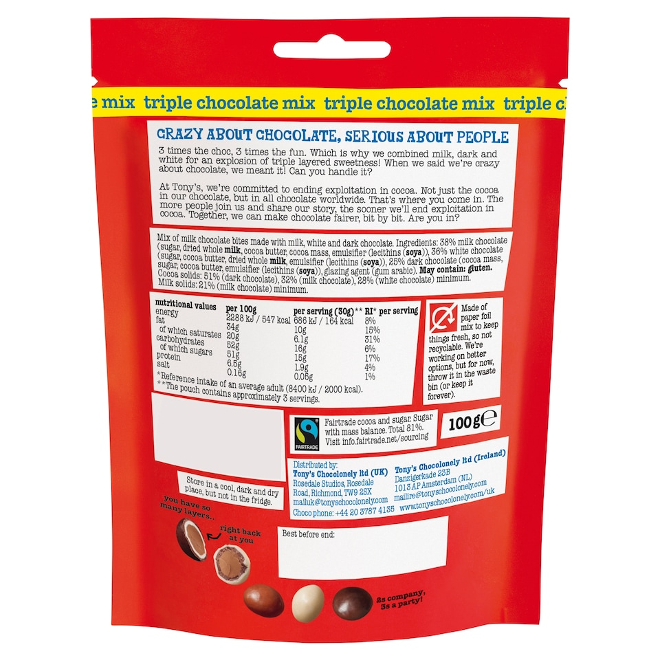 image 1 of Tony's Chocolonely Littl' Bits Triple chocolate mix 100g