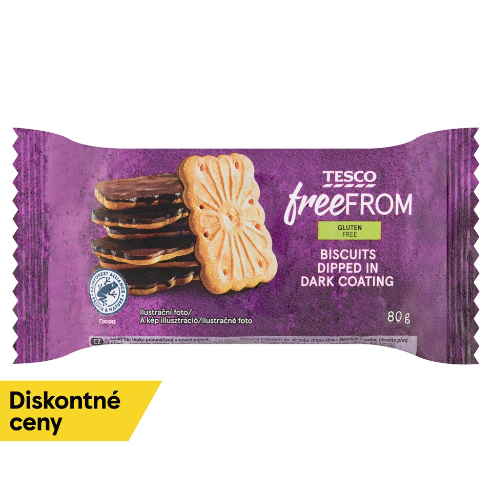 Tesco Free From Bezgluténové sušienky polomáčané v tmavej poleve 80 g