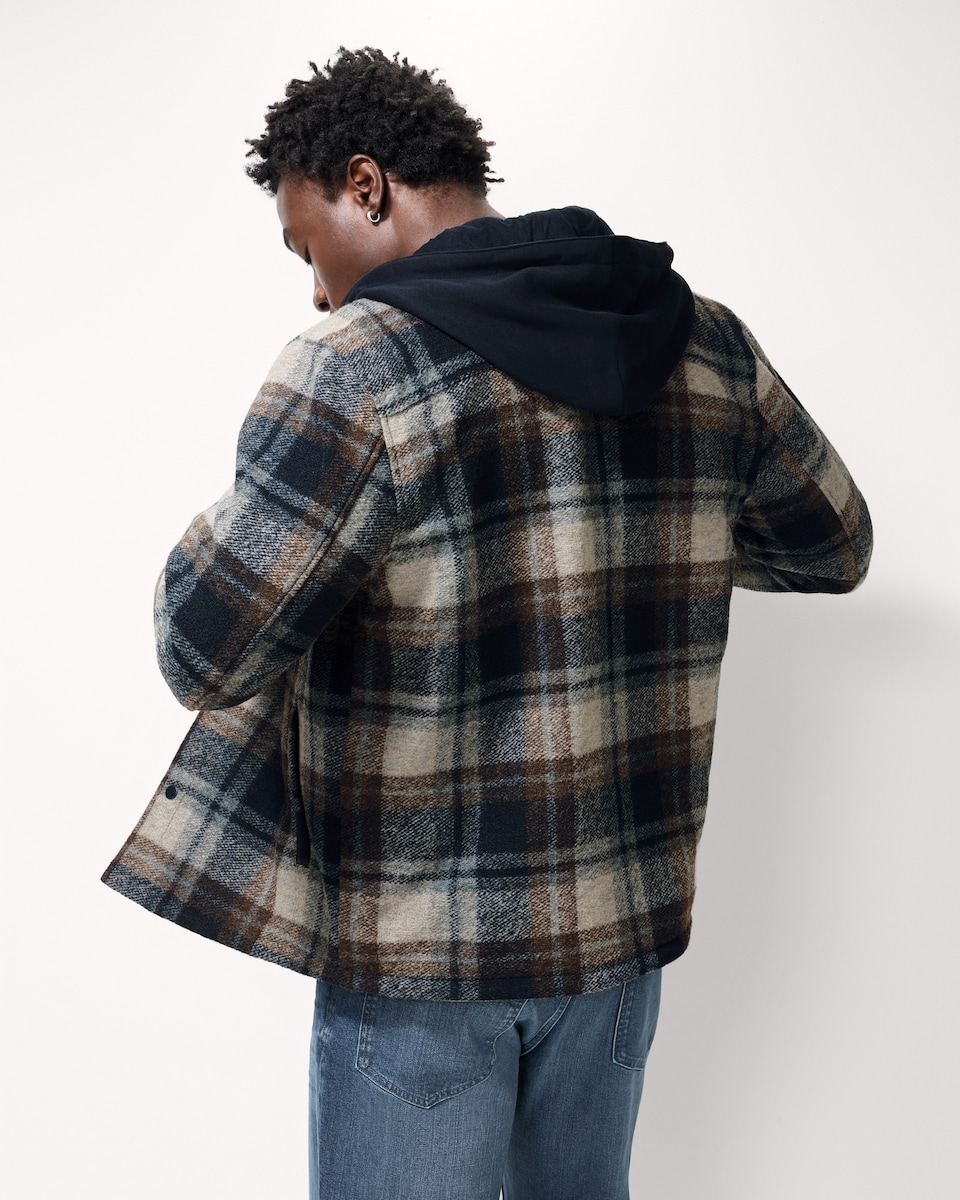 image 1 of F&F Checked Hooded Overshirt in Navy