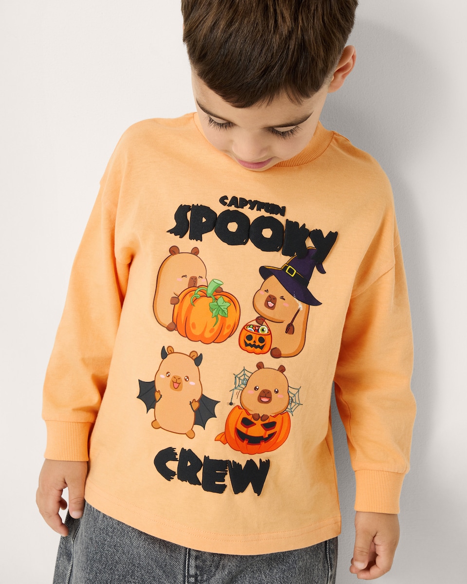 image 1 of Capyfun Pure Cotton Halloween Capybara Sweatshirt in Orange