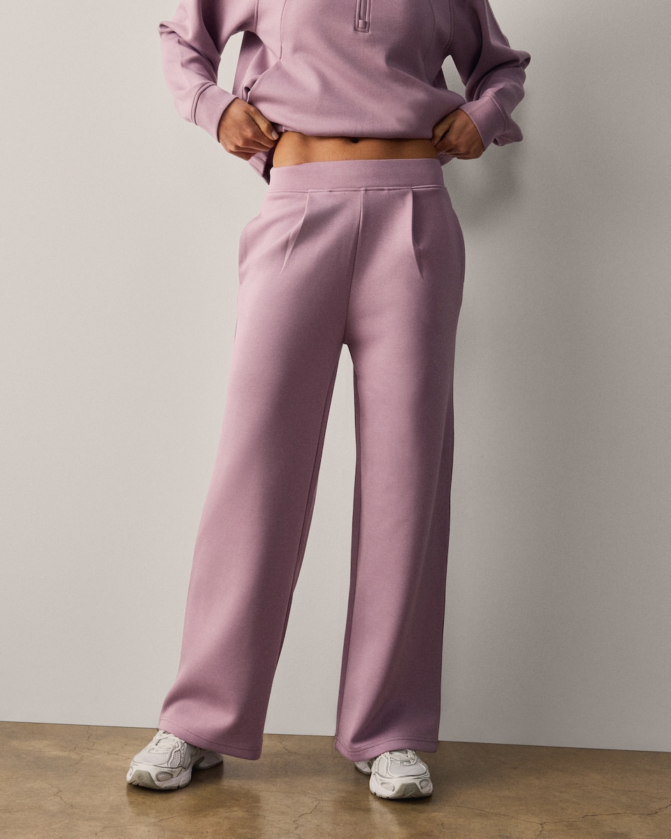 image 1 of F&F Active AFTERCLASS Scuba Wide Leg Joggers in Pink
