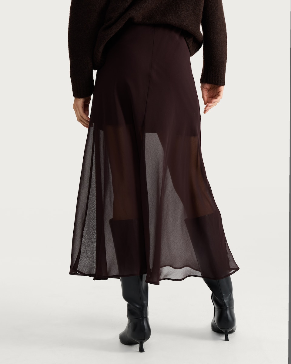 image 1 of F&F Semi Sheer Chiffon Midi Skirt in Brown