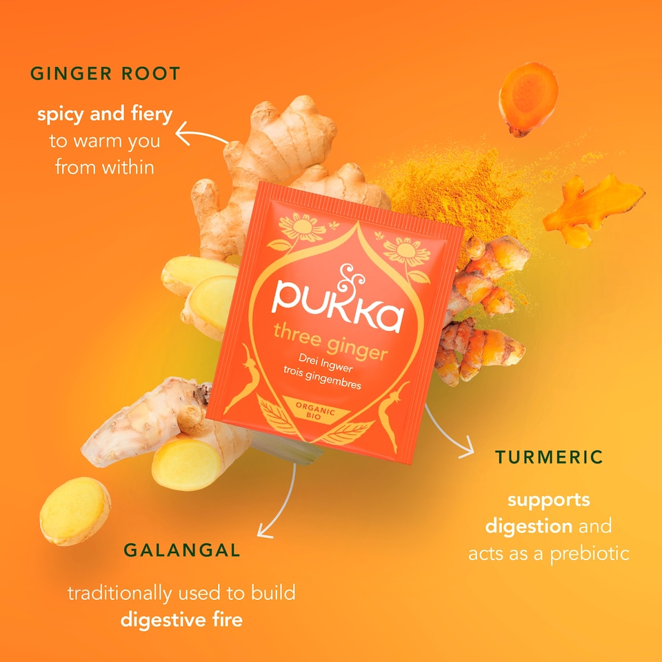 image 1 of Pukka Organic Three Ginger Tea 20 Herbal Tea Bags 36g