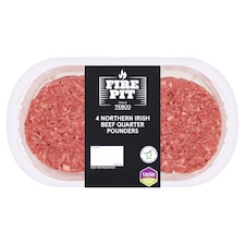 TESCO FIRE PIT NI 4 BEEF QUARTER POUNDERS 454G