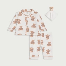 F&F Baby 3-Piece Pure Cotton Teddy Pyjama Set in White