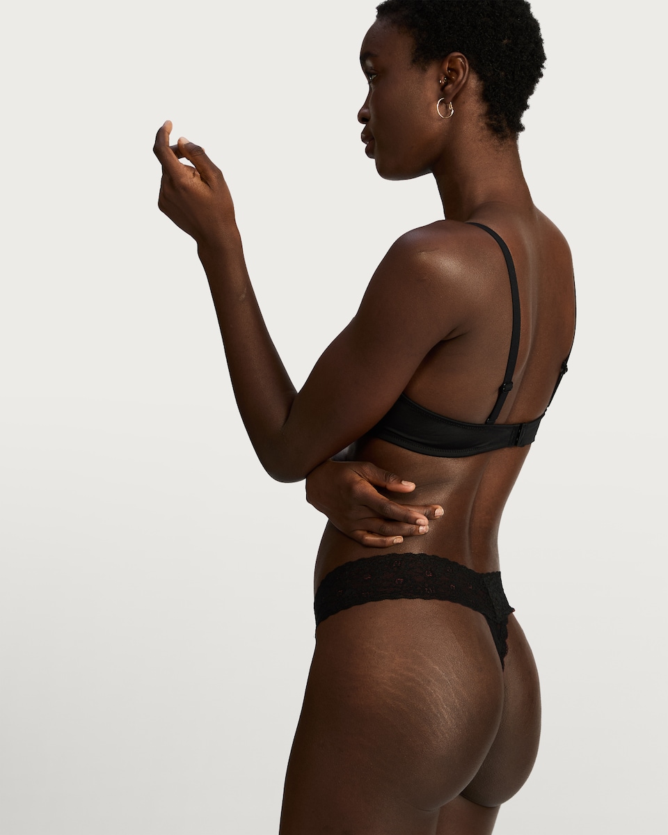 image 1 of F&F 3-Pack Lace Thongs in Multi Black White