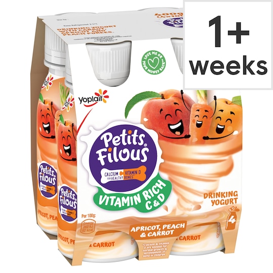Petit Filous Vitamin Rich Apricot Peach & Carrot 4X100g Tesco Groceries