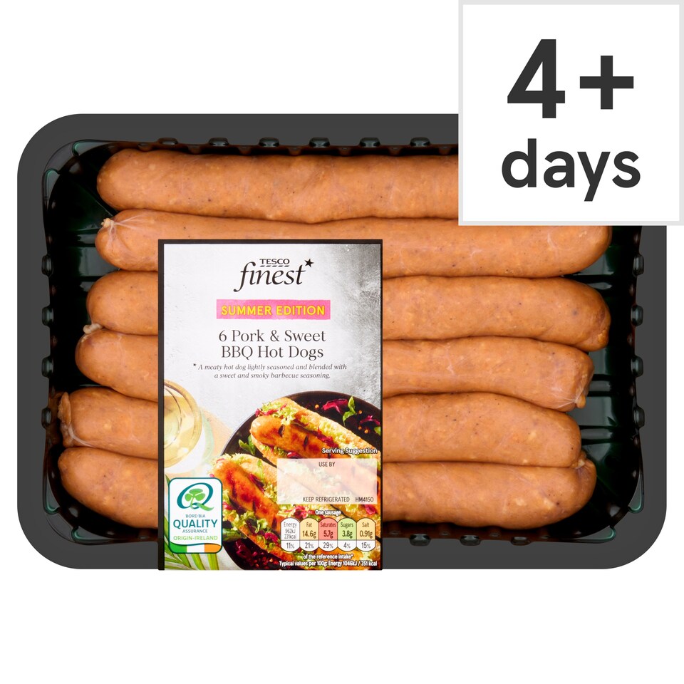 Tesco Finest 6 Pork and Sweet BBQ Hot Dogs 600g