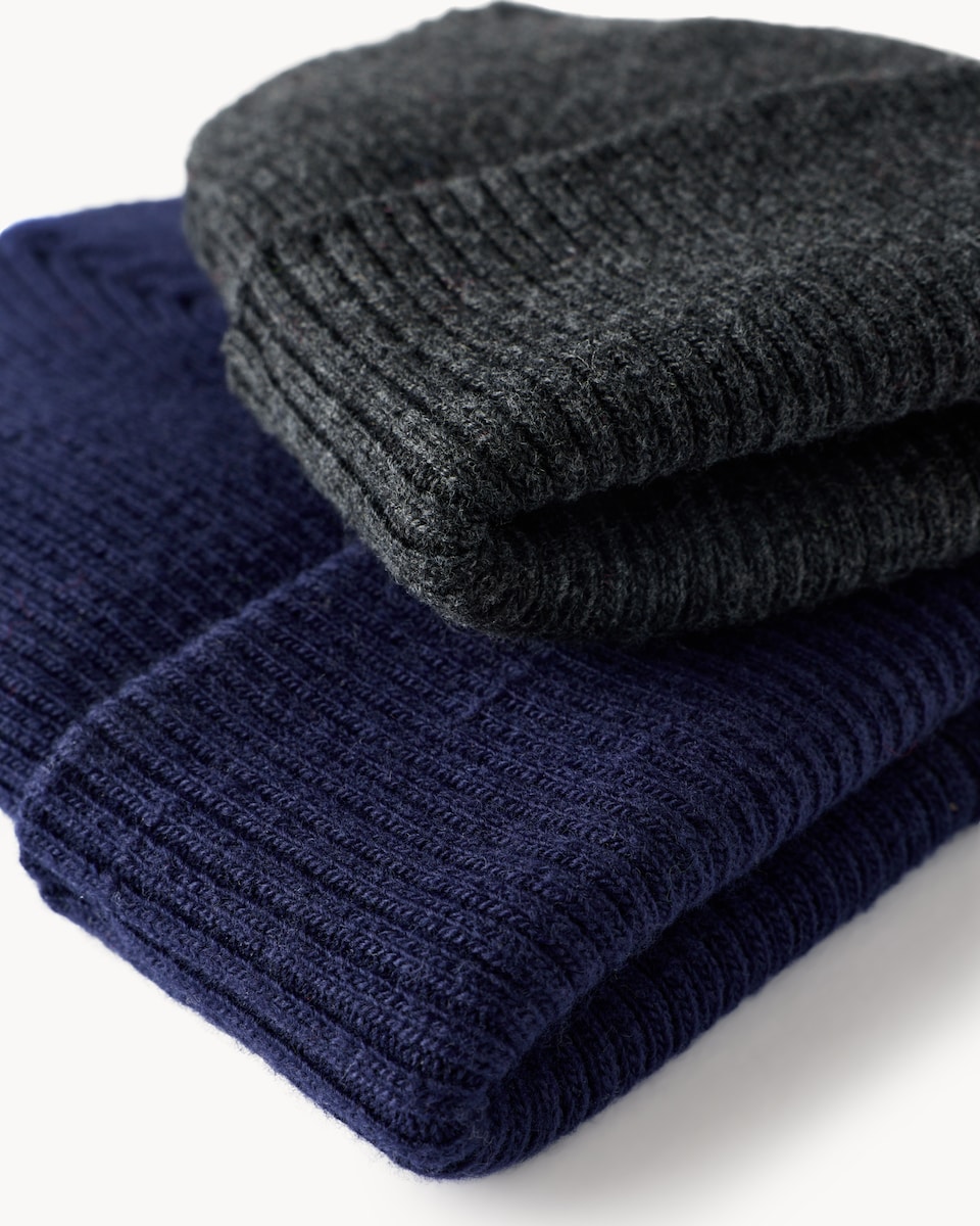 image 1 of F&F Boys 2-Pack Ribbed Beanie Hats in Multi
