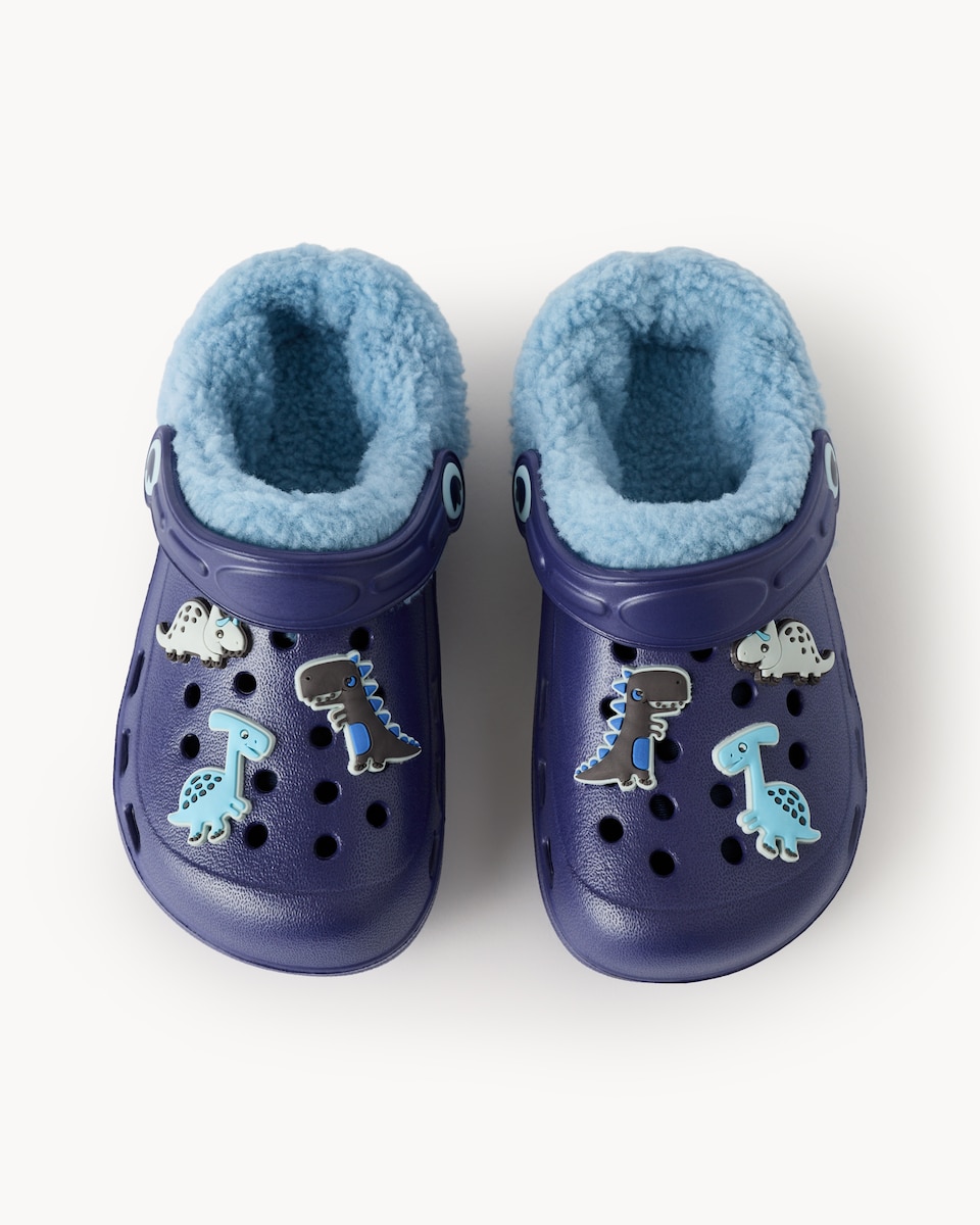 image 1 of F&F Fleece Lined Dinosaur Clogs in Blue