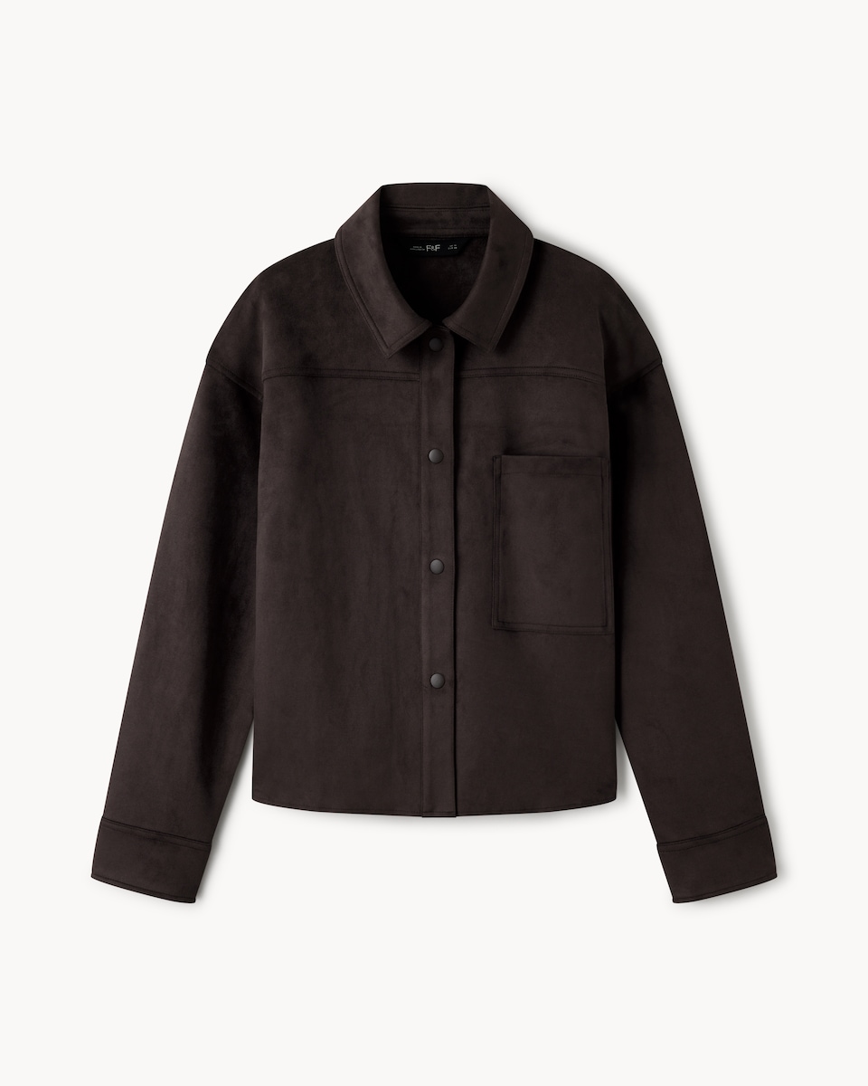 image 1 of F&F Faux Suede Co-ord Jacket in Brown