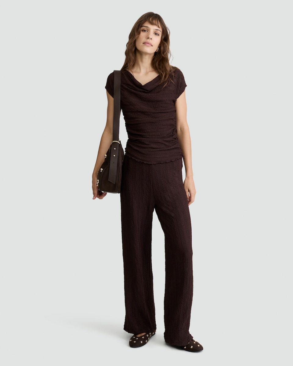 image 1 of F&F Textured Wide Leg Co-ord Trousers in Chocolate