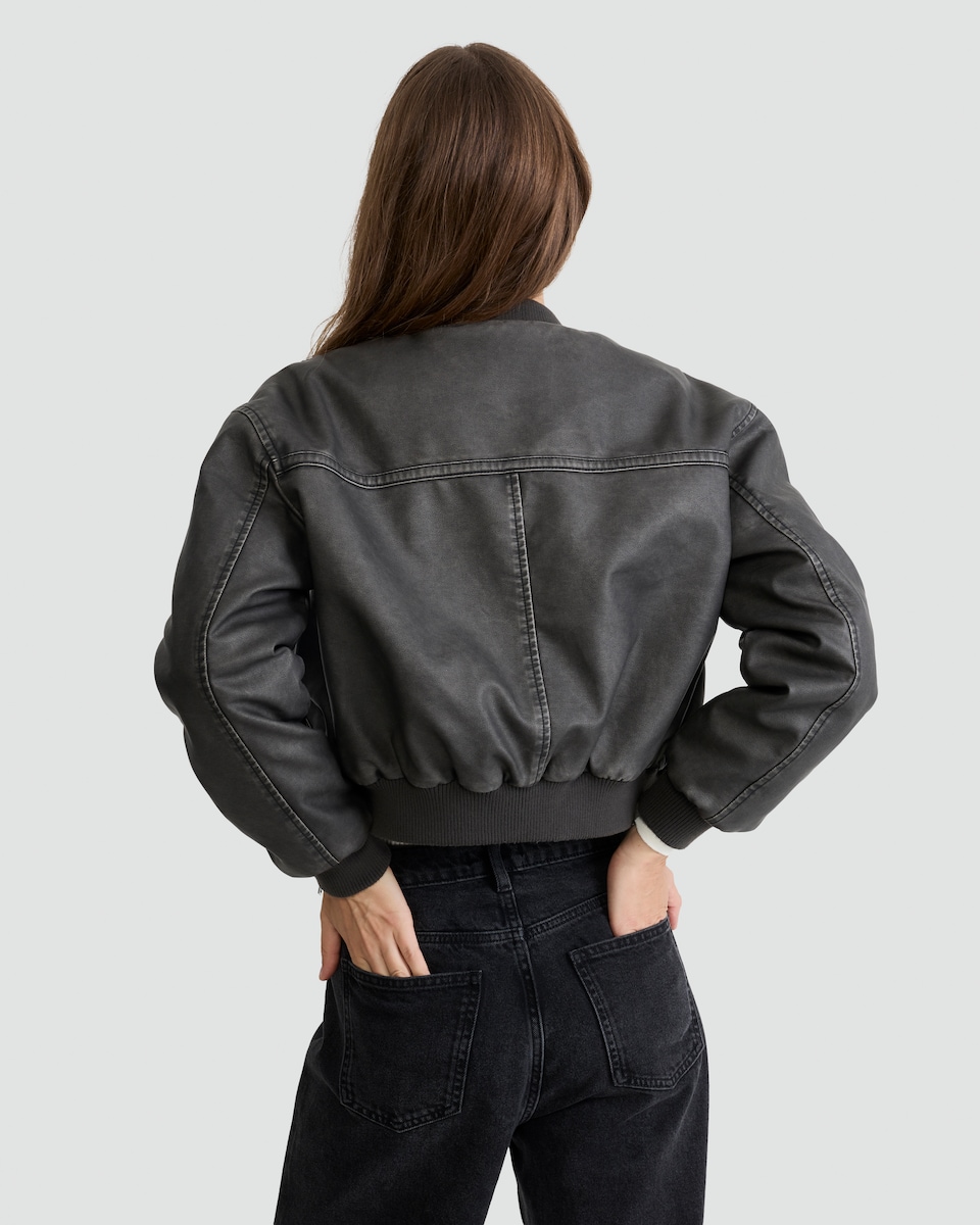 image 1 of F&F Faux Leather Bomber Jacket in Brown