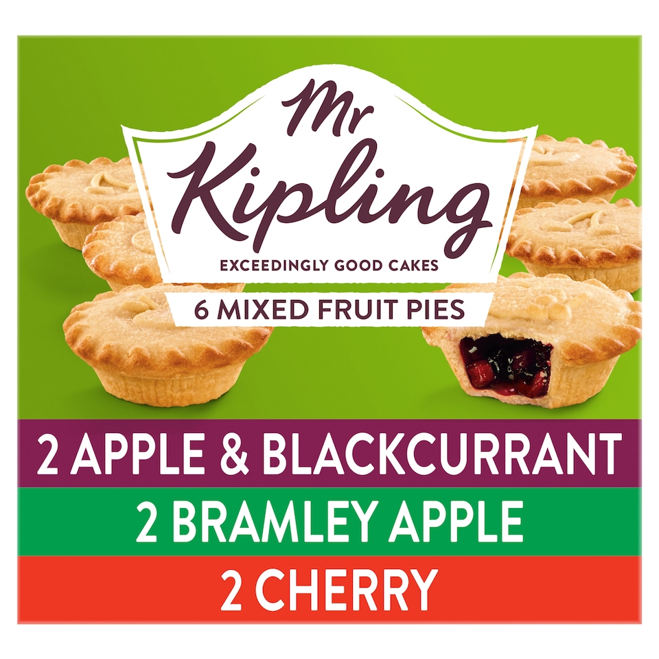 Mr Kipling Bramley Apple & Blackcurrant, Bramley Apple and Cherry Pies 6 Pack
