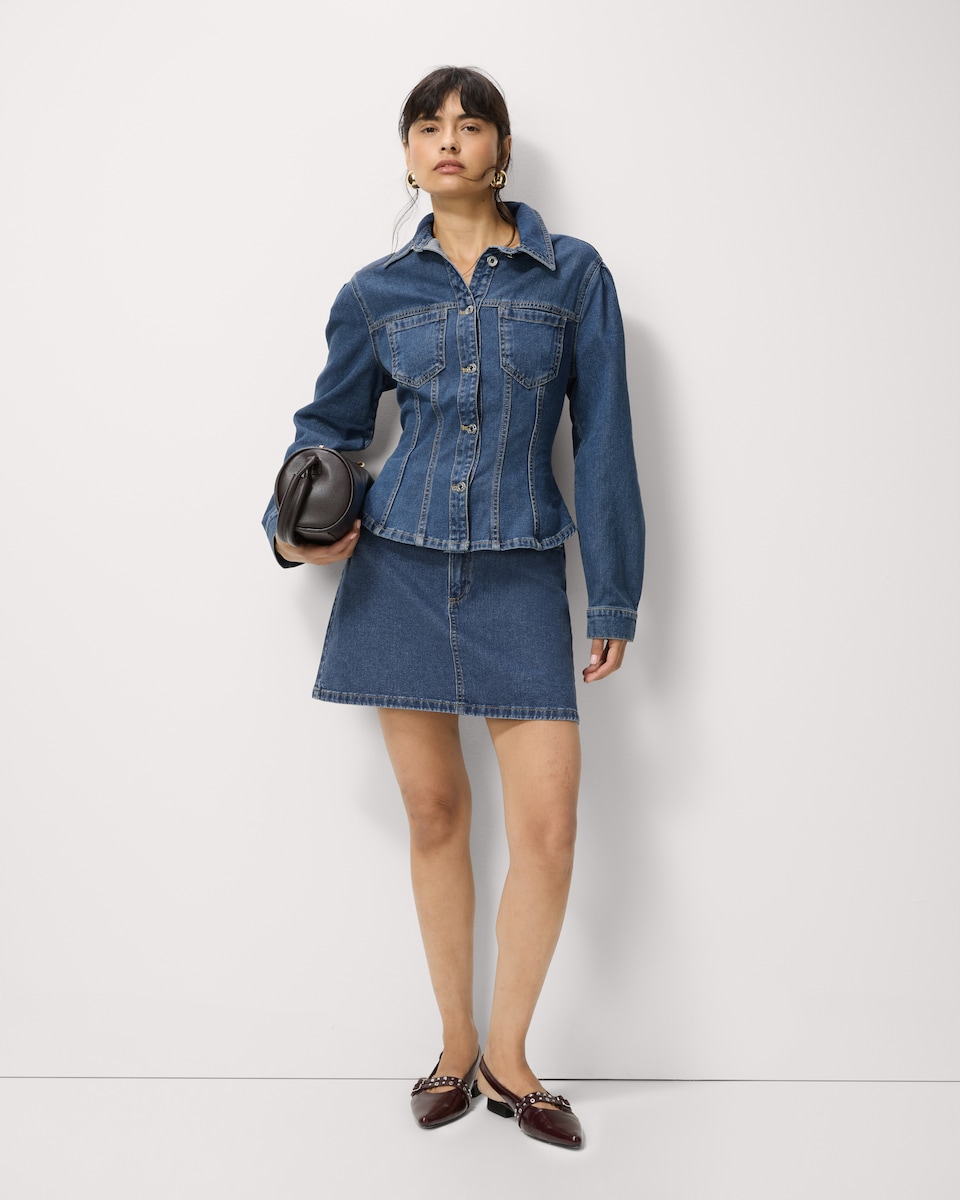 image 1 of F&F Pure Cotton Cinched Denim Jacket in Blue