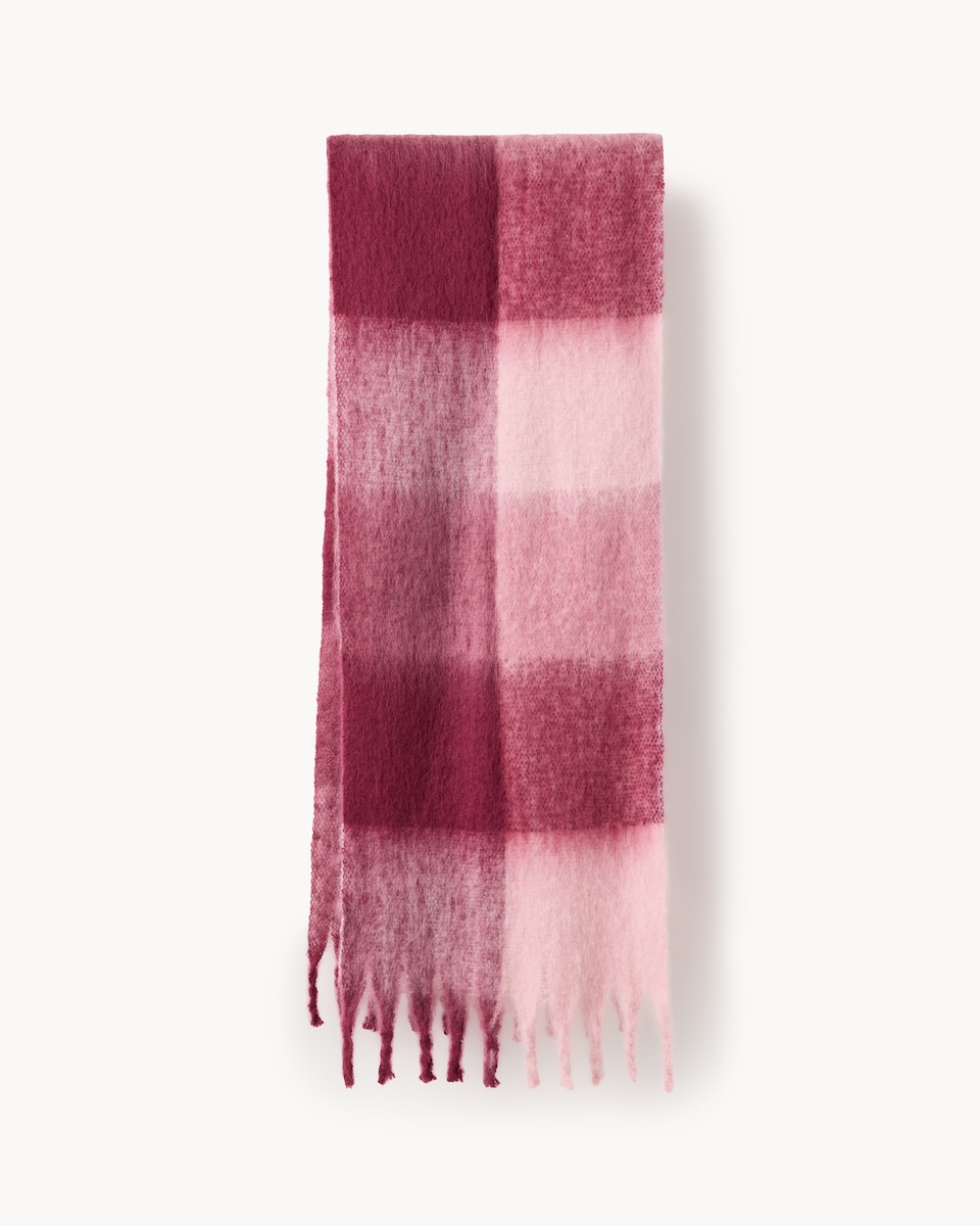 image 1 of F&F Girls Brushed Checked Fringed Scarf in Pink
