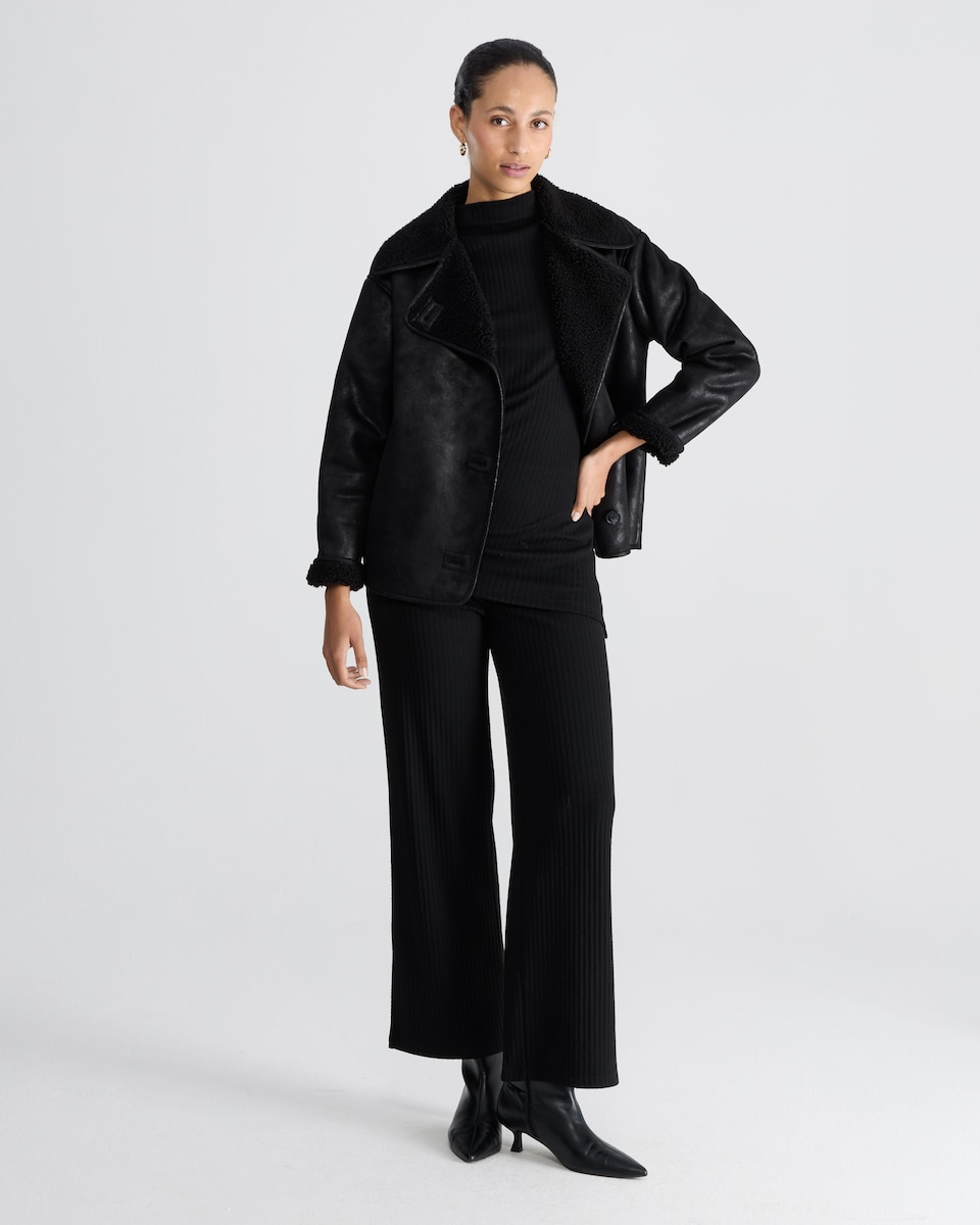 image 1 of  F&F Ribbed Wide Leg Co-ord Trousers in Black