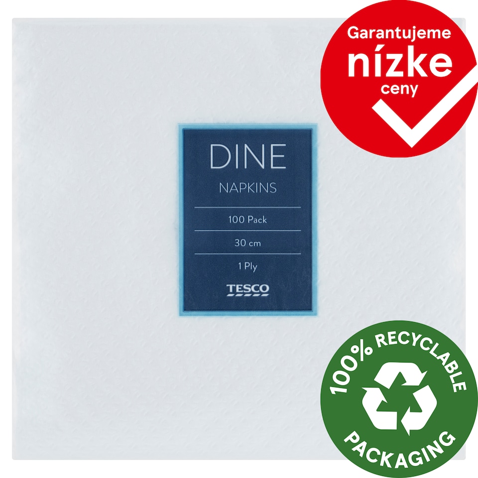 Tesco Dine obrúsky 1 vrstva 30 cm x 30 cm 100 ks