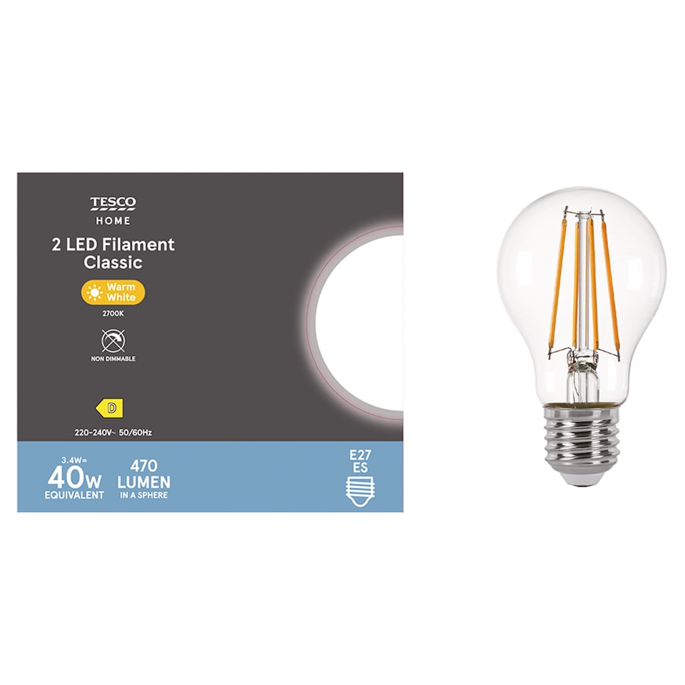 Tesco Led Filament Classic 40W Edison Screw 2 Pack