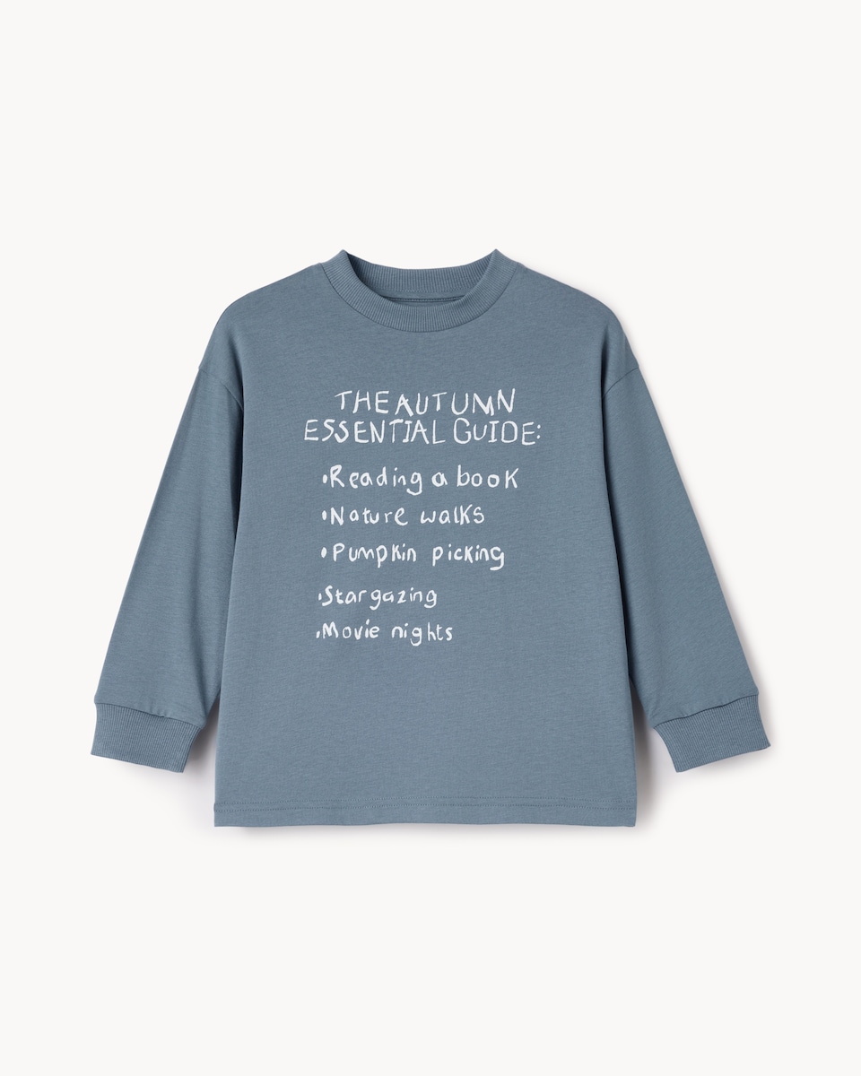 image 1 of F&F Boys Pure Cotton Slogan Long Sleeved Top in Blue