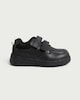 image 1 of F&F School Boys Leather Strap Fastening Trainers in Black