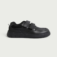 F&F School Boys Leather Strap Fastening Trainers in Black