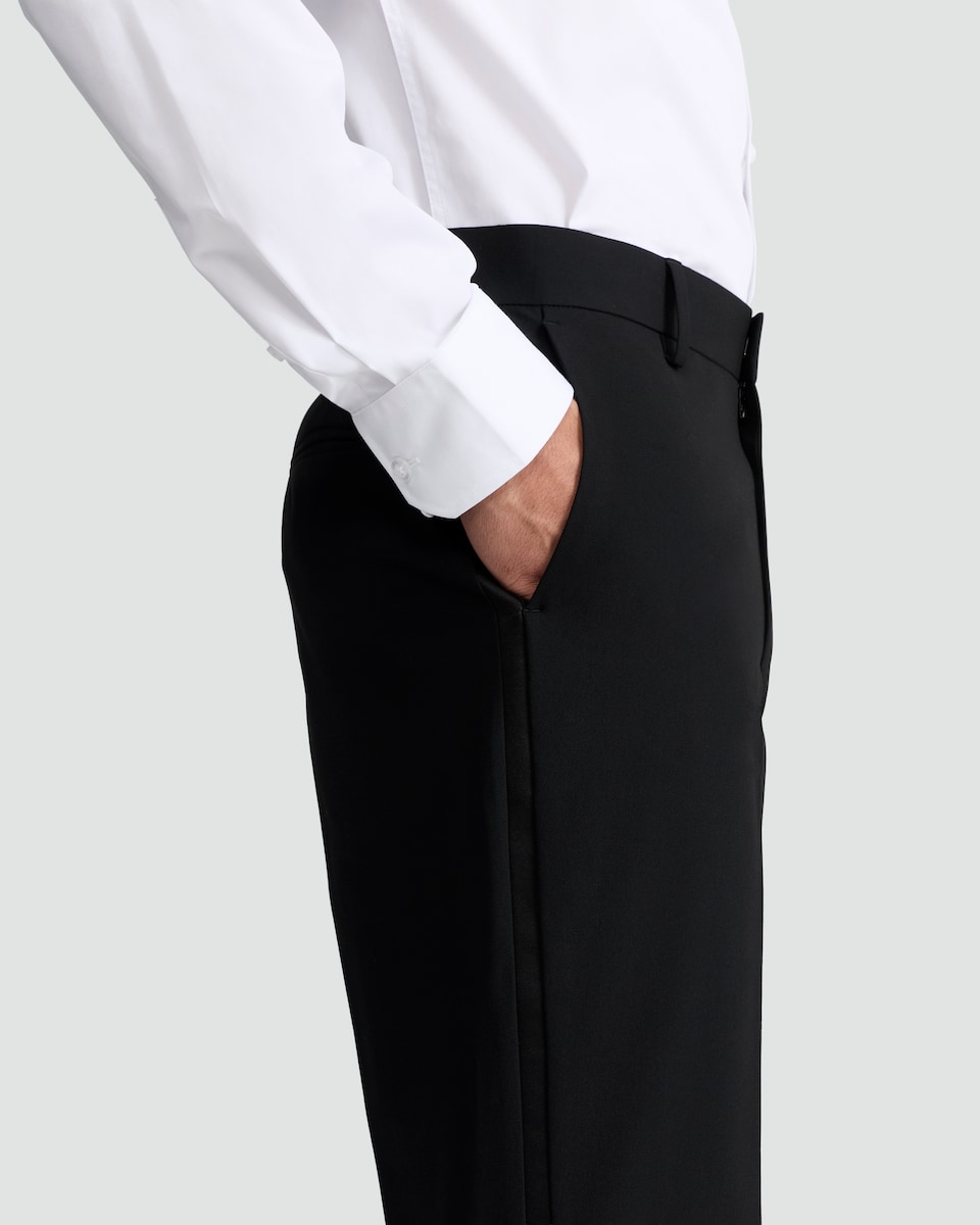 image 1 of F&F Tailored Fit Tuxedo Trousers in Black