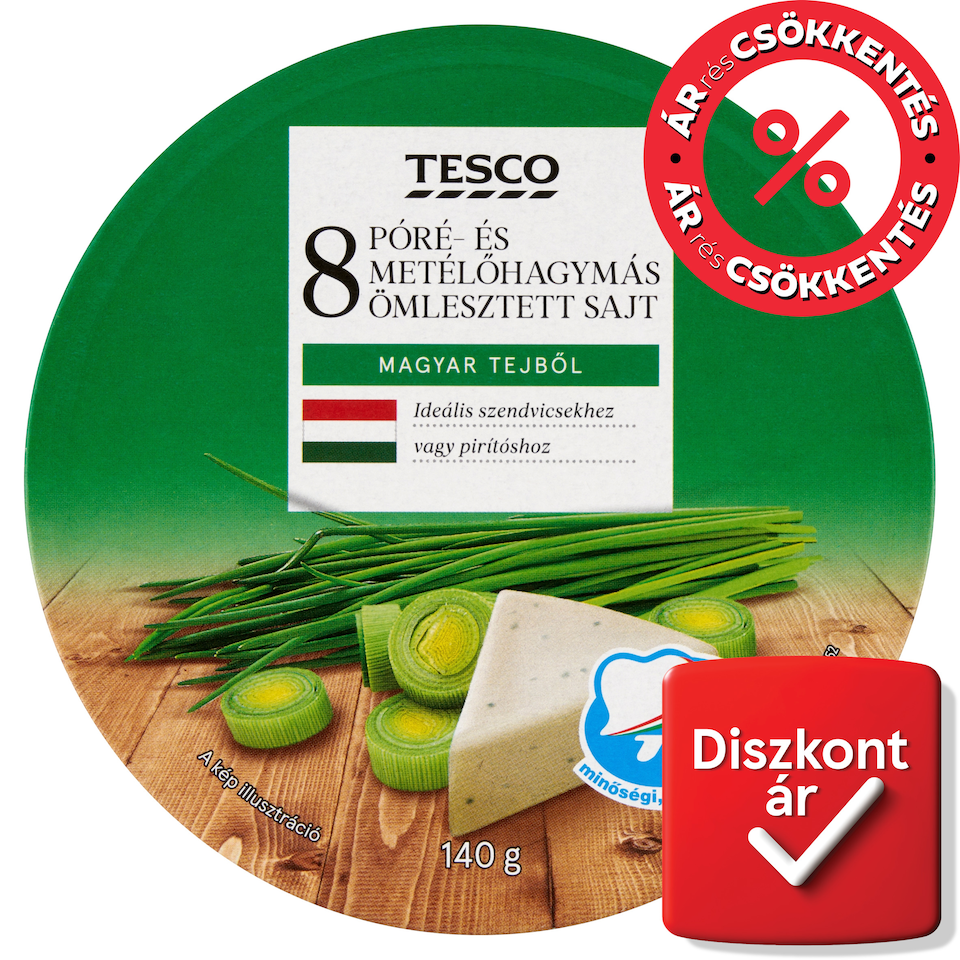 Tesco póré- és metélőhagymás ömlesztett sajt 8 db 140 g