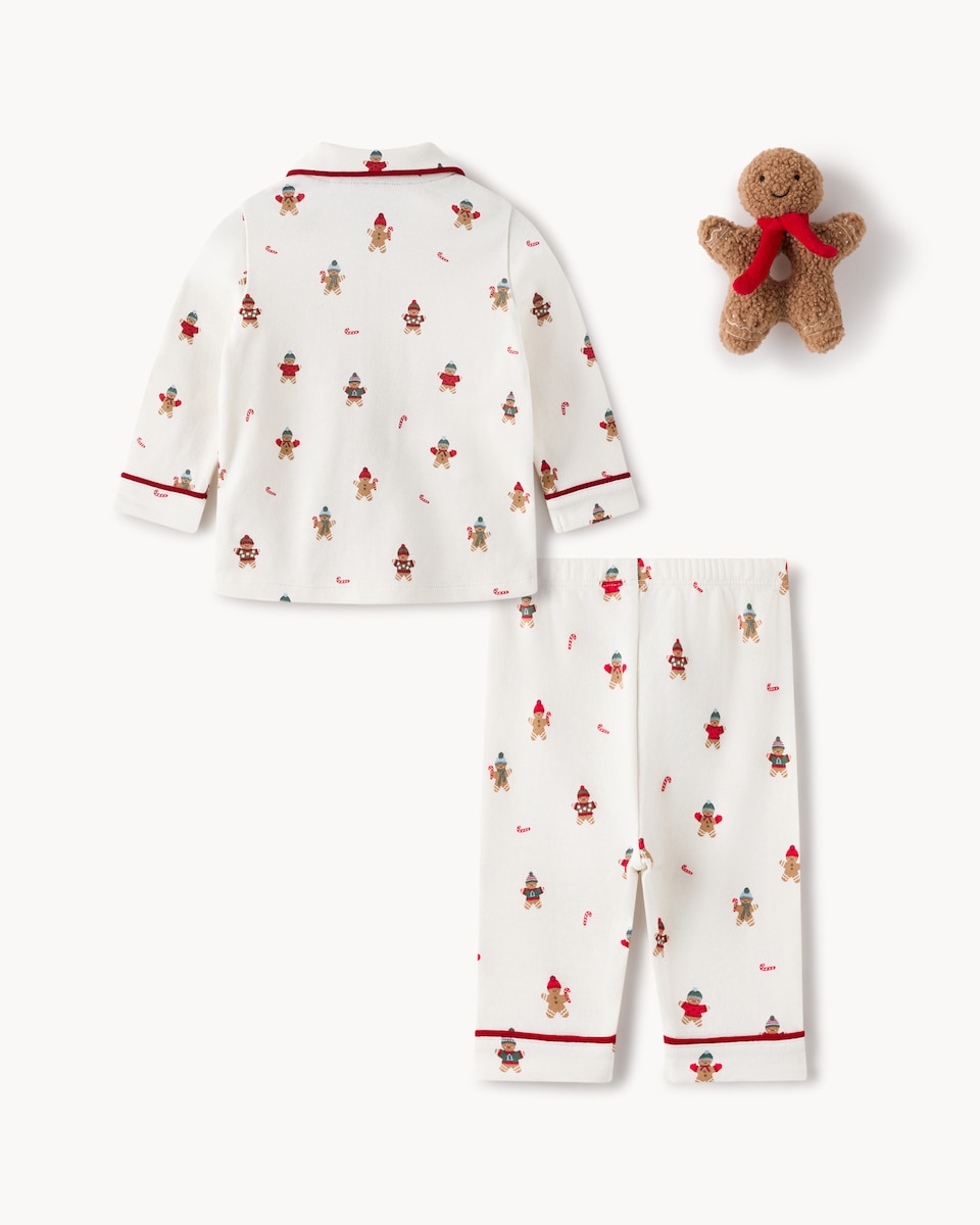 image 1 of F&F Baby Cotton Rich Revere Pyjama Set & Comforter in White