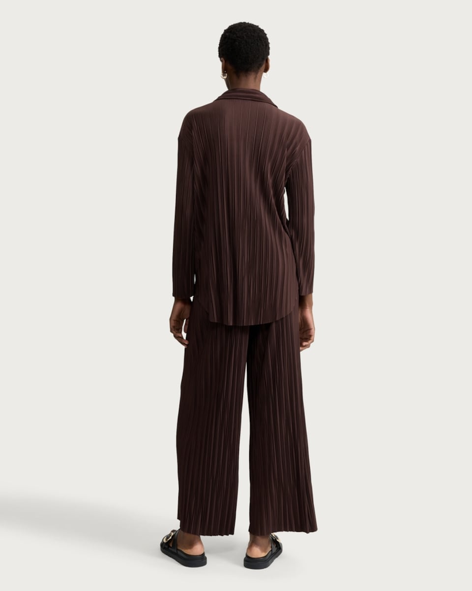 image 1 of F&F Textured Pleated Wide Leg Trousers in Chocolate