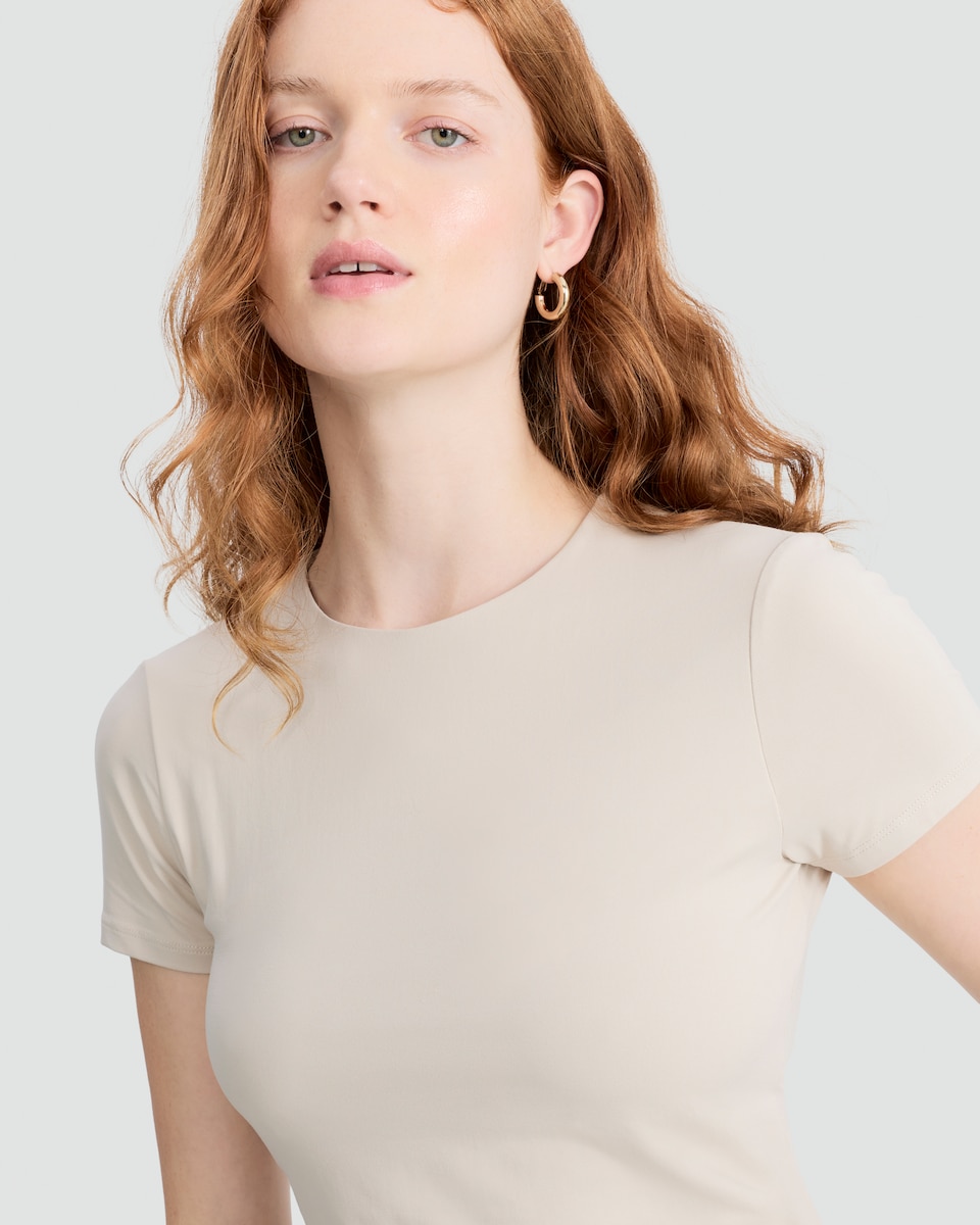 image 1 of F&F Polyamide Crew Neck Short Sleeved T-Shirt in Sand