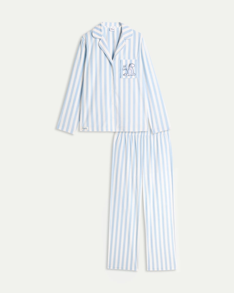 image 1 of Disney Eeyore Fleece Striped Pyjama Set in Blue