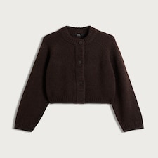 F&F Textured Button Up Cropped Cardigan with Wool in Brown