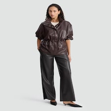 F&F Faux Leather High Neck Jacket in Brown