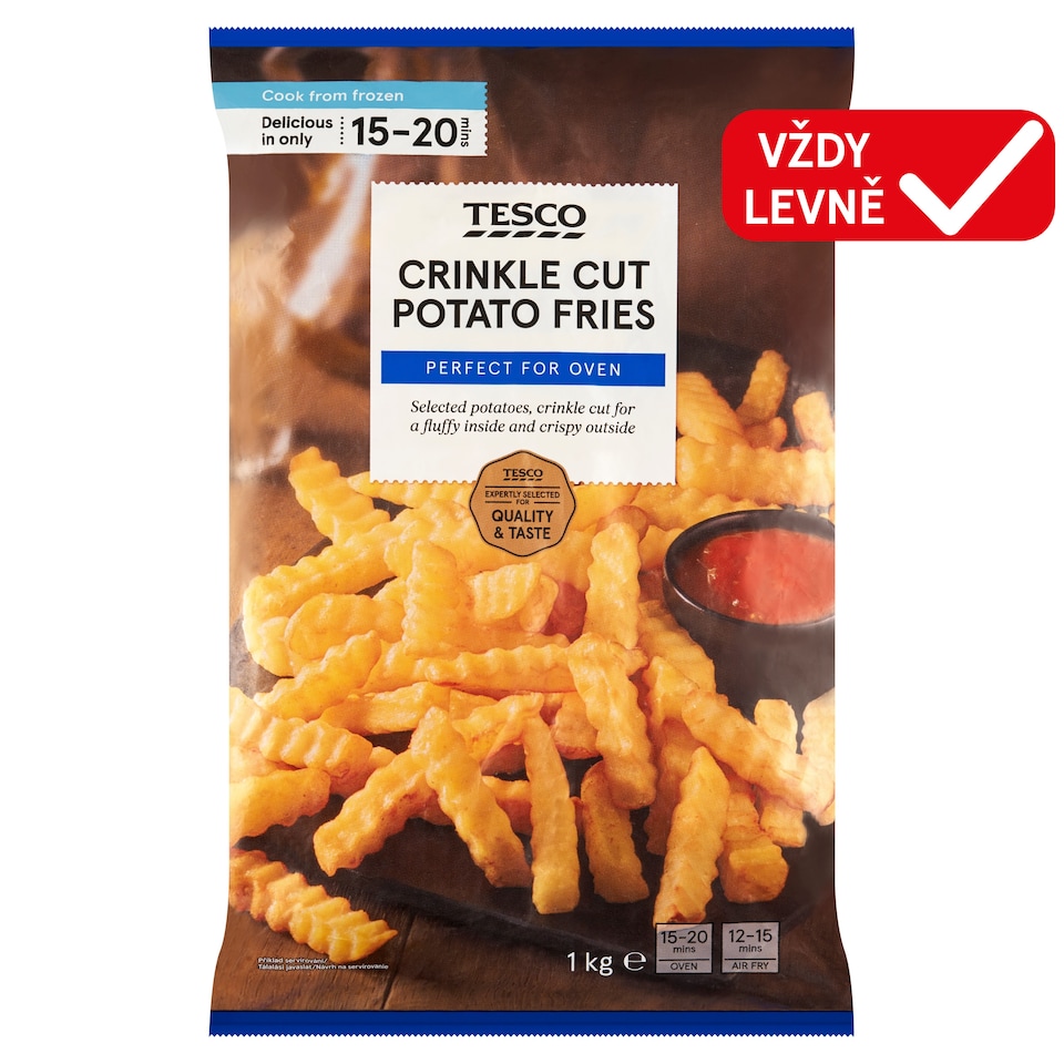 Tesco Předsmažené bramborové hranolky vlnkované 1kg