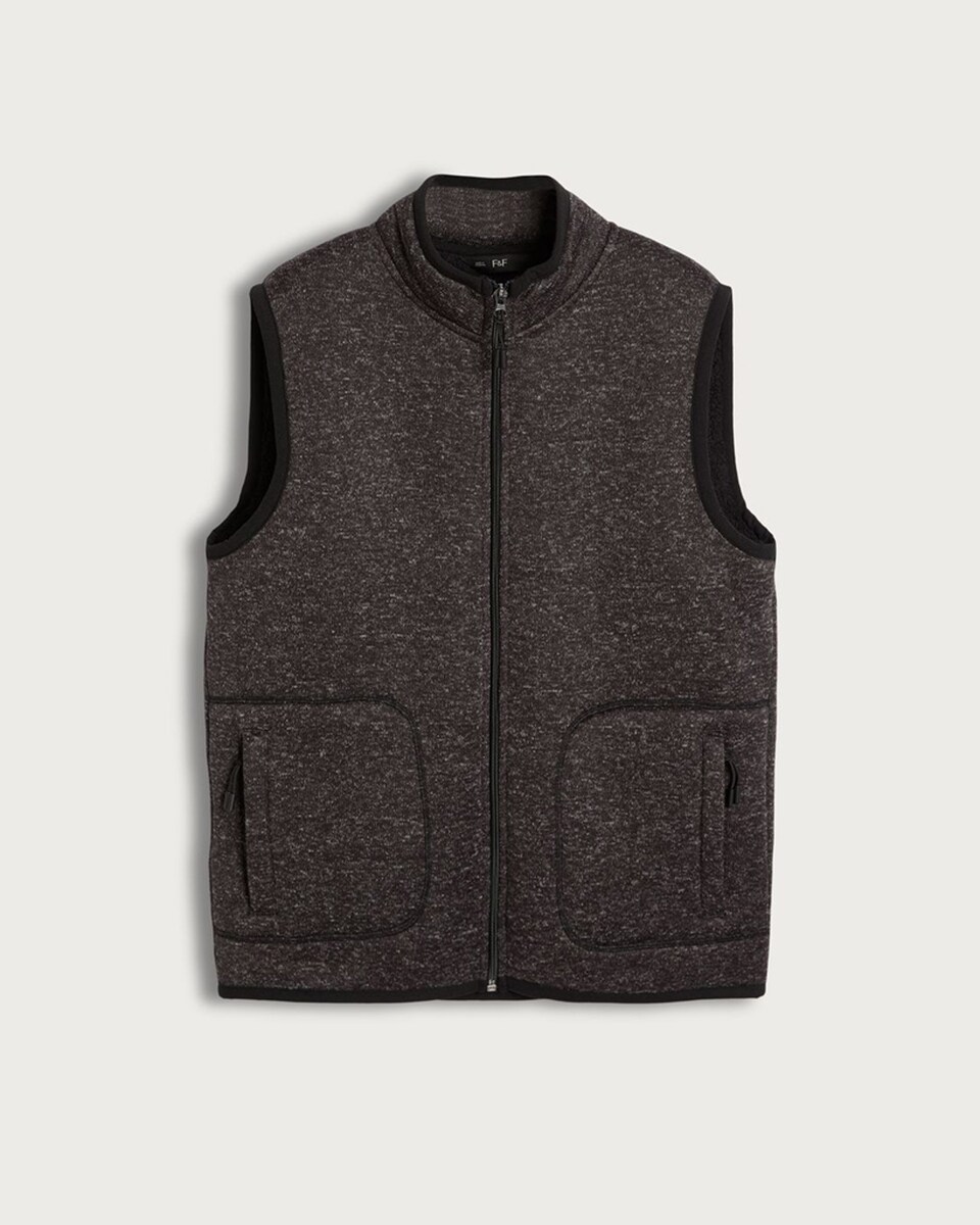 image 1 of F&F Snit Textured Zip Through Sleeveless Gilet in Grey