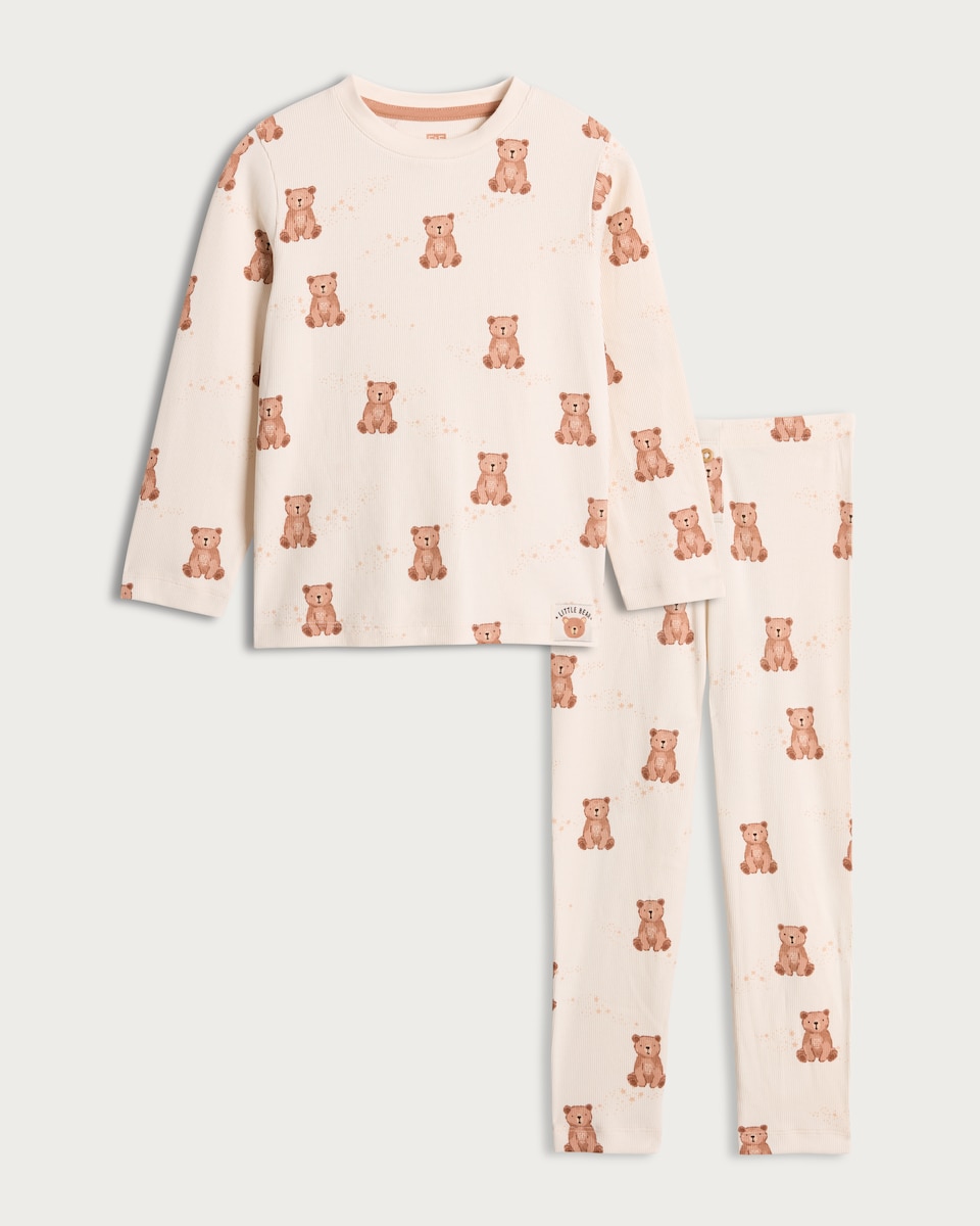 image 1 of F&F Unisex Cotton Rich Teddy Bear Print Pyjamas in Multi