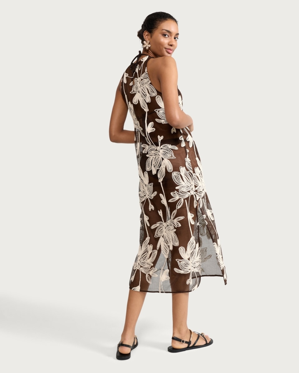 image 1 of F&F Floral Embroidered Sleeveless Beach Dress in Multi Brown