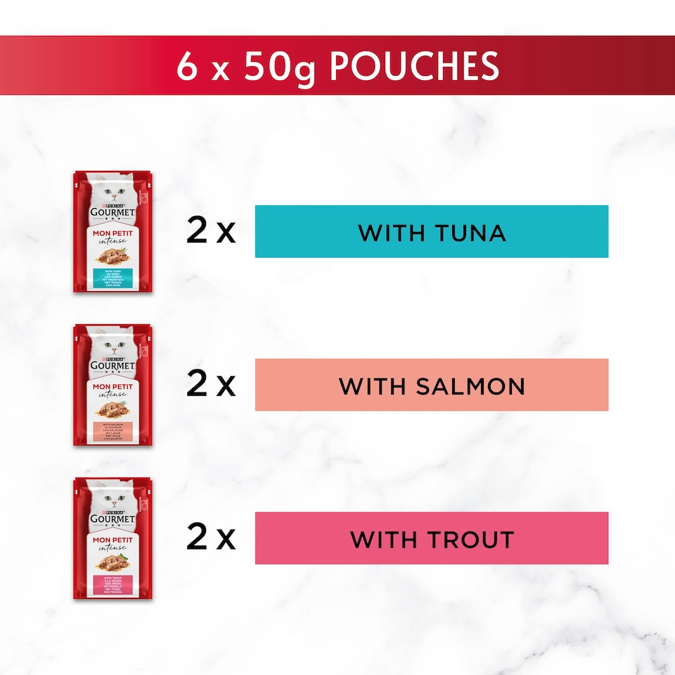 image 1 of GOURMET Mon Petit Fish Variety Tuna; Salmon; Trout Wet Cat Food 6x50g