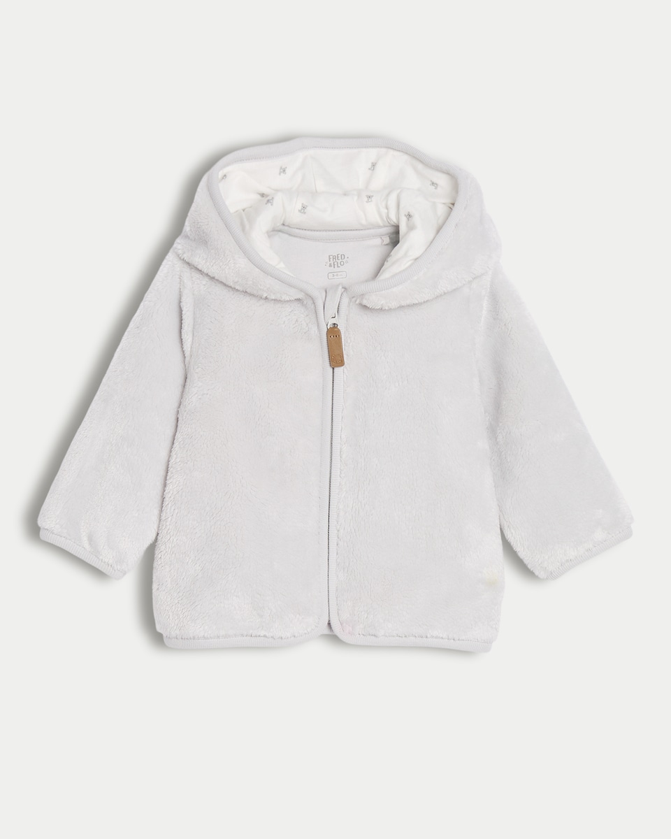 image 1 of F&F Baby Fleece Bear Ears Hooded Jacket in Grey Marl